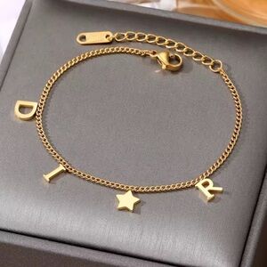 Lux 18K gold color stainless steel adjustable Star Charm Bracelet